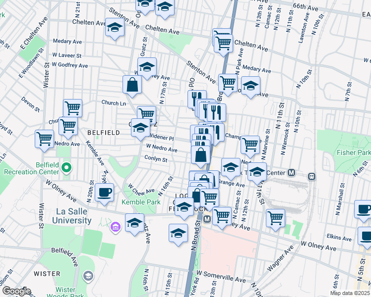 map of restaurants, bars, coffee shops, grocery stores, and more near 1509 West Nedro Avenue in Philadelphia