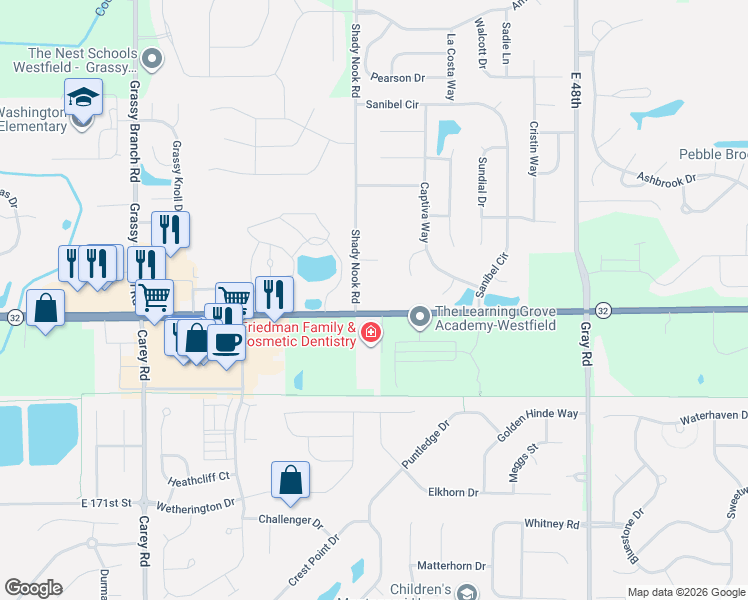 map of restaurants, bars, coffee shops, grocery stores, and more near 4210 Useppa Court in Noblesville