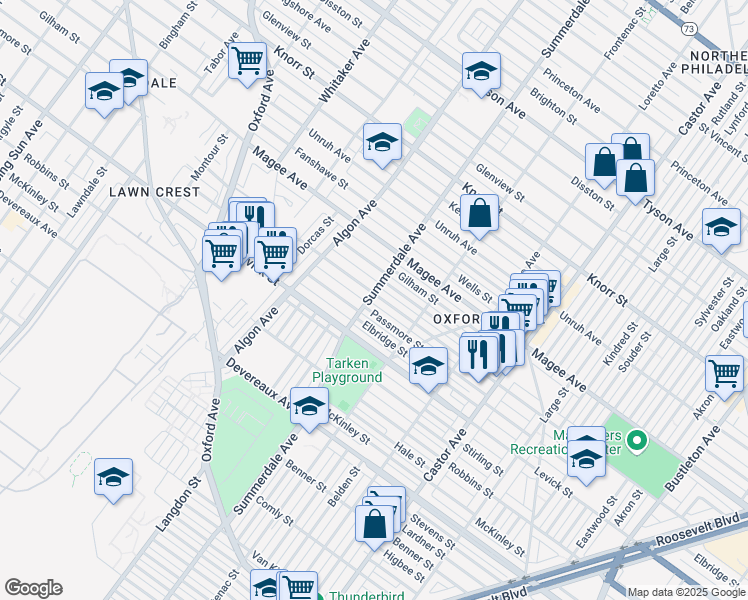 map of restaurants, bars, coffee shops, grocery stores, and more near 1200 Hellerman Street in Philadelphia