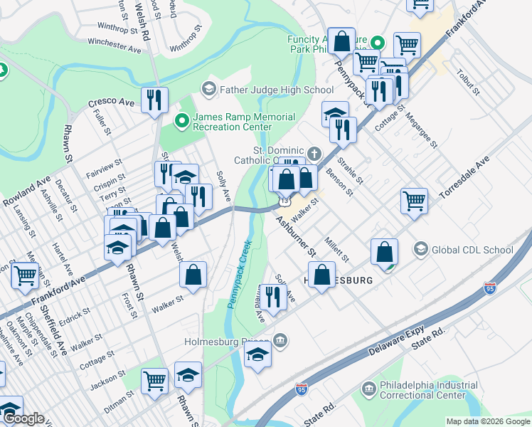 map of restaurants, bars, coffee shops, grocery stores, and more near 8381 Frankford Avenue in Philadelphia