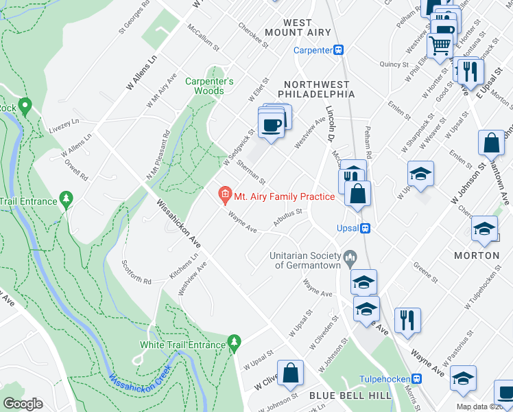 map of restaurants, bars, coffee shops, grocery stores, and more near 730 Westview Street in Philadelphia