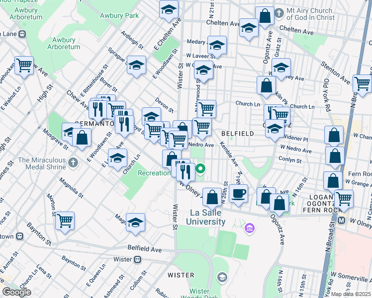 map of restaurants, bars, coffee shops, grocery stores, and more near 2153 West Grange Avenue in Philadelphia