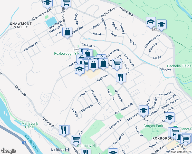 map of restaurants, bars, coffee shops, grocery stores, and more near 462 Paoli Avenue in Philadelphia