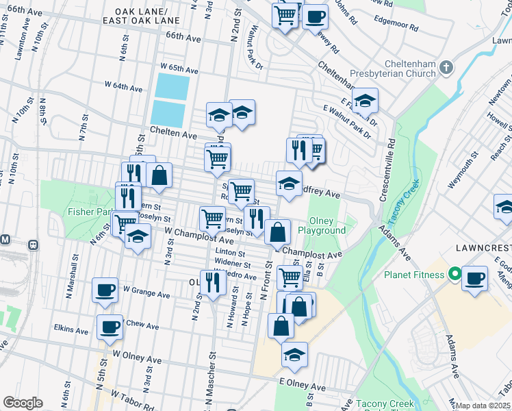 map of restaurants, bars, coffee shops, grocery stores, and more near 126 Rosemar St in Philadelphia