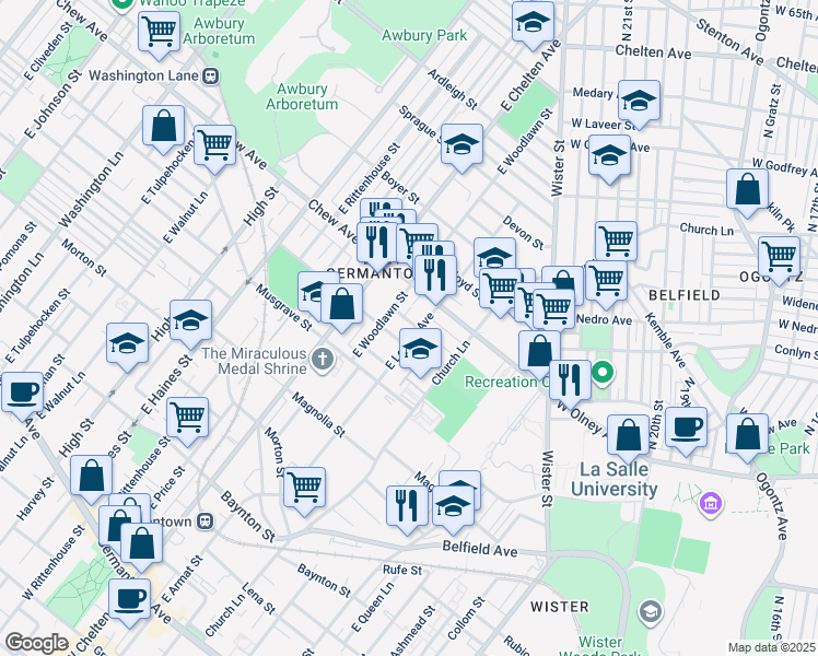map of restaurants, bars, coffee shops, grocery stores, and more near 5608 Crowson Street in Philadelphia