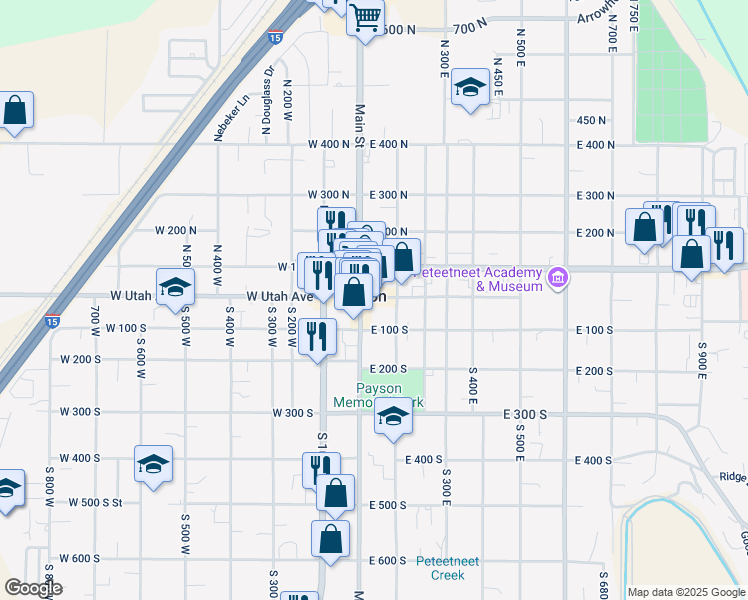 map of restaurants, bars, coffee shops, grocery stores, and more near in Payson