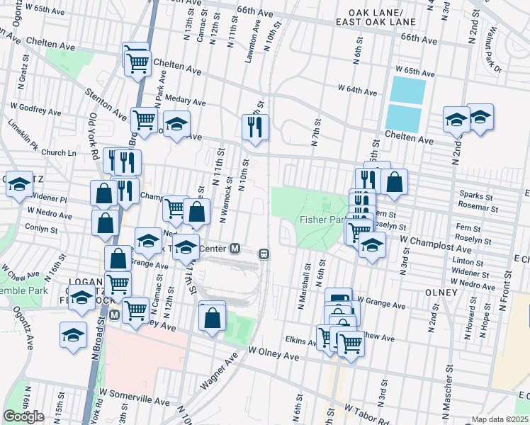 map of restaurants, bars, coffee shops, grocery stores, and more near 736R West Godfrey Avenue in Philadelphia