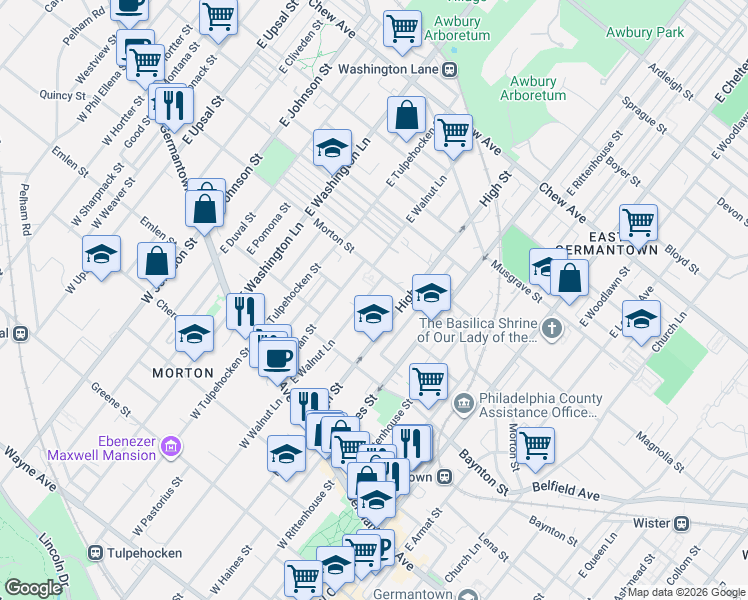 map of restaurants, bars, coffee shops, grocery stores, and more near 190 Herman Street in Philadelphia