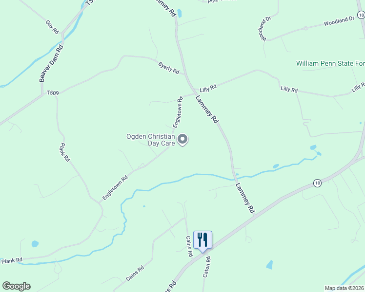 map of restaurants, bars, coffee shops, grocery stores, and more near 124 Engletown Road in Honey Brook