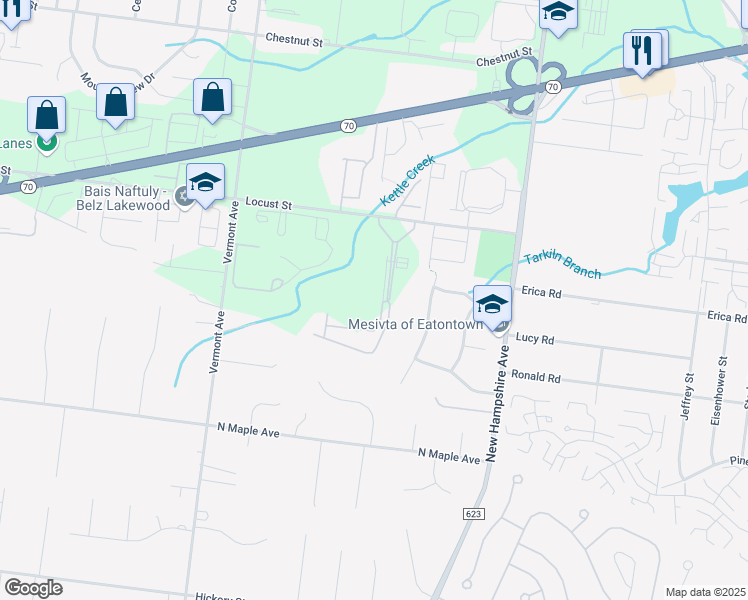 map of restaurants, bars, coffee shops, grocery stores, and more near 117 Sophee Lane in Lakewood