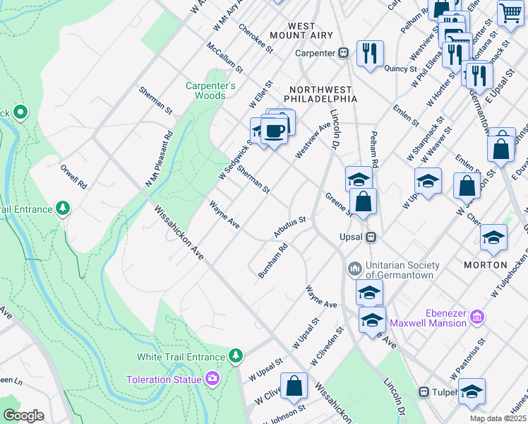 map of restaurants, bars, coffee shops, grocery stores, and more near 726 Westview Street in Philadelphia