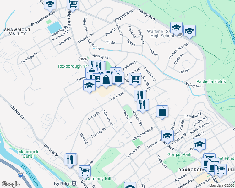 map of restaurants, bars, coffee shops, grocery stores, and more near 7000 Ridge Avenue in Philadelphia