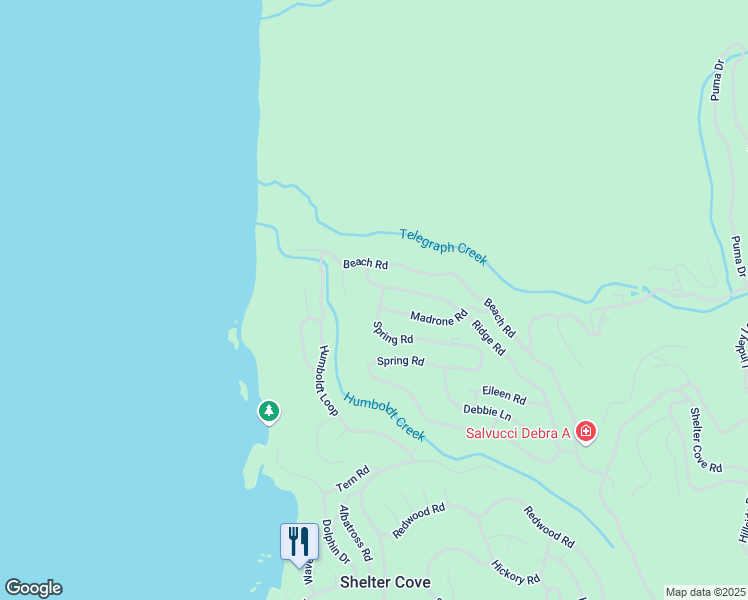 map of restaurants, bars, coffee shops, grocery stores, and more near 634 Ridge Rd in Whitethorn