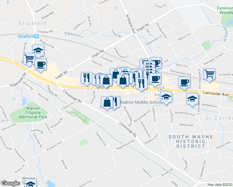 map of restaurants, bars, coffee shops, grocery stores, and more near 107 Bloomingdale Avenue in Wayne