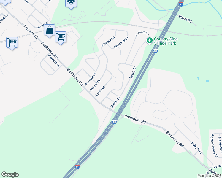 map of restaurants, bars, coffee shops, grocery stores, and more near 38 Rustic Drive in Shippensburg