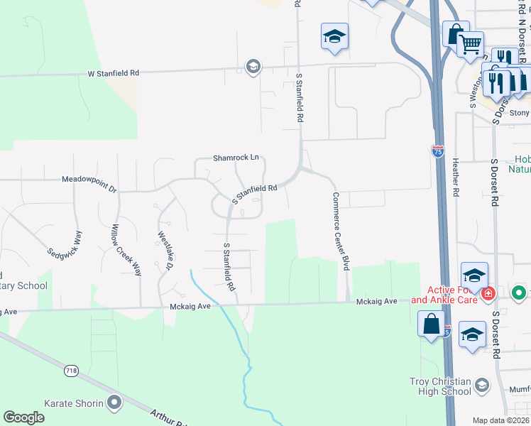 map of restaurants, bars, coffee shops, grocery stores, and more near 726 Rockhurst Circle in Troy