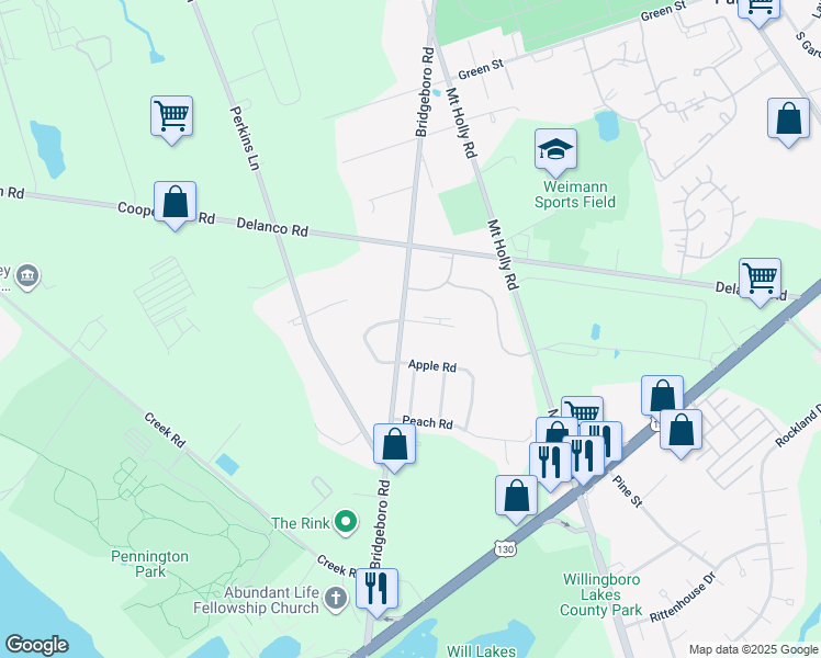 map of restaurants, bars, coffee shops, grocery stores, and more near 1550 Village Court in Edgewater Park