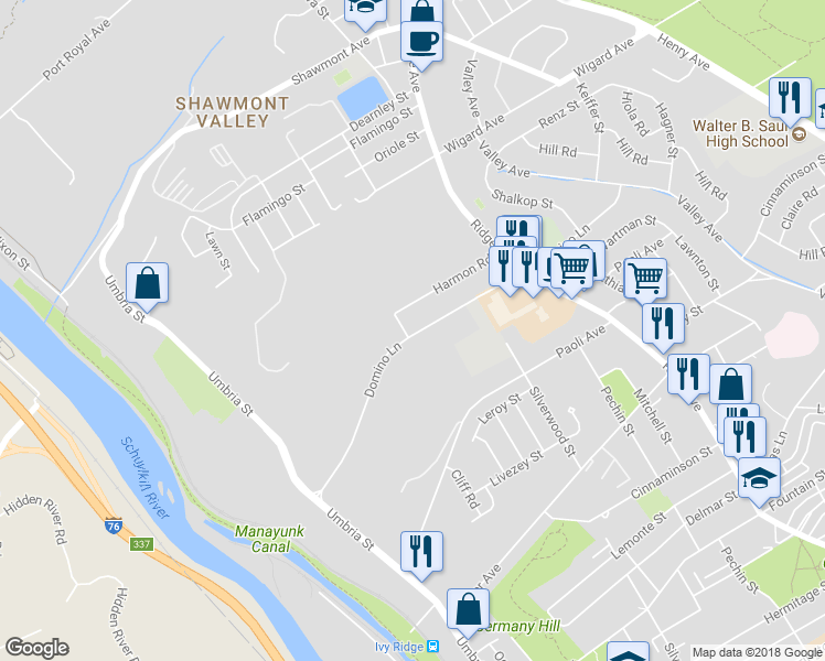 map of restaurants, bars, coffee shops, grocery stores, and more near 7201 Fowler Street in Philadelphia