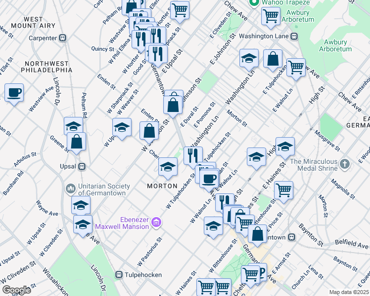 map of restaurants, bars, coffee shops, grocery stores, and more near 6330 Germantown Avenue in Philadelphia