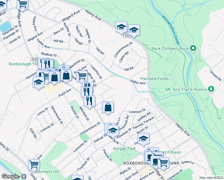 map of restaurants, bars, coffee shops, grocery stores, and more near 585 Parker Avenue in Philadelphia