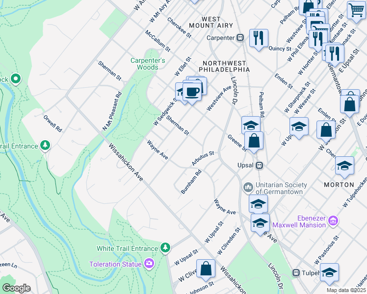 map of restaurants, bars, coffee shops, grocery stores, and more near 726 Westview Street in Philadelphia