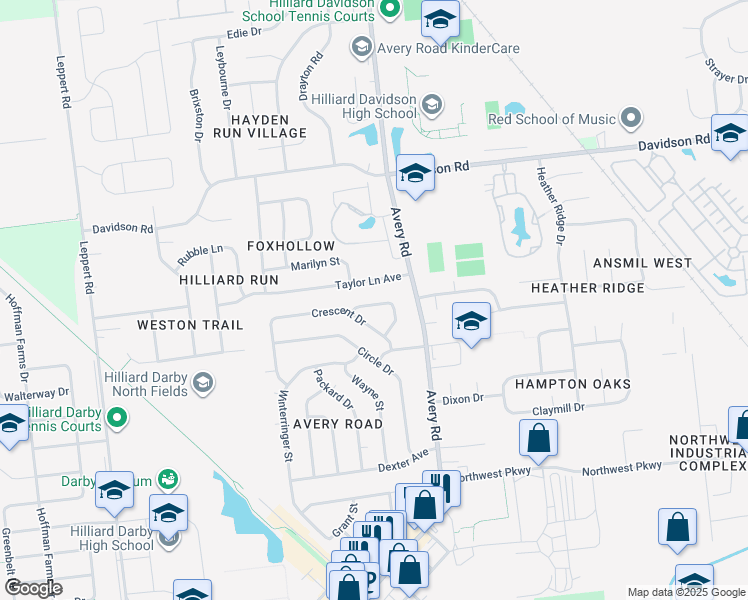map of restaurants, bars, coffee shops, grocery stores, and more near 5269 Taylor Lane Avenue in Hilliard