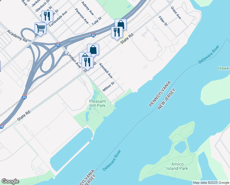 map of restaurants, bars, coffee shops, grocery stores, and more near 9227 Germania Street in Philadelphia