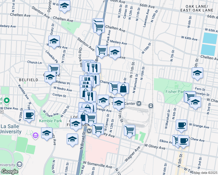 map of restaurants, bars, coffee shops, grocery stores, and more near 5935 North 13th Street in Philadelphia