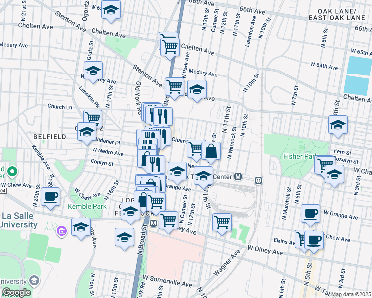 map of restaurants, bars, coffee shops, grocery stores, and more near 5935 North 13th Street in Philadelphia