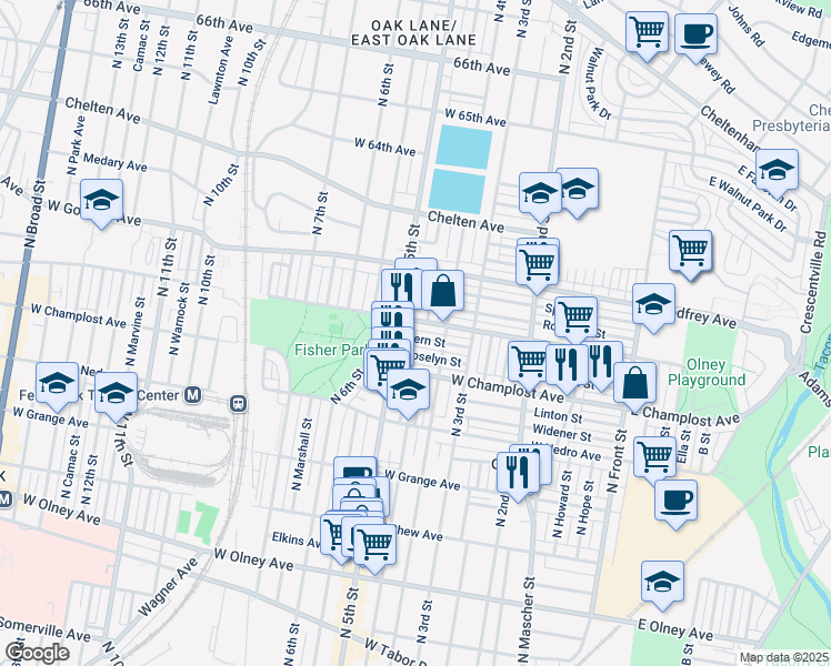 map of restaurants, bars, coffee shops, grocery stores, and more near 439 Fern Street in Philadelphia