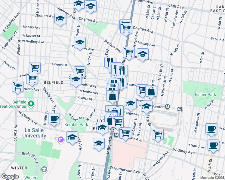 map of restaurants, bars, coffee shops, grocery stores, and more near 5924 Old York Road in Philadelphia