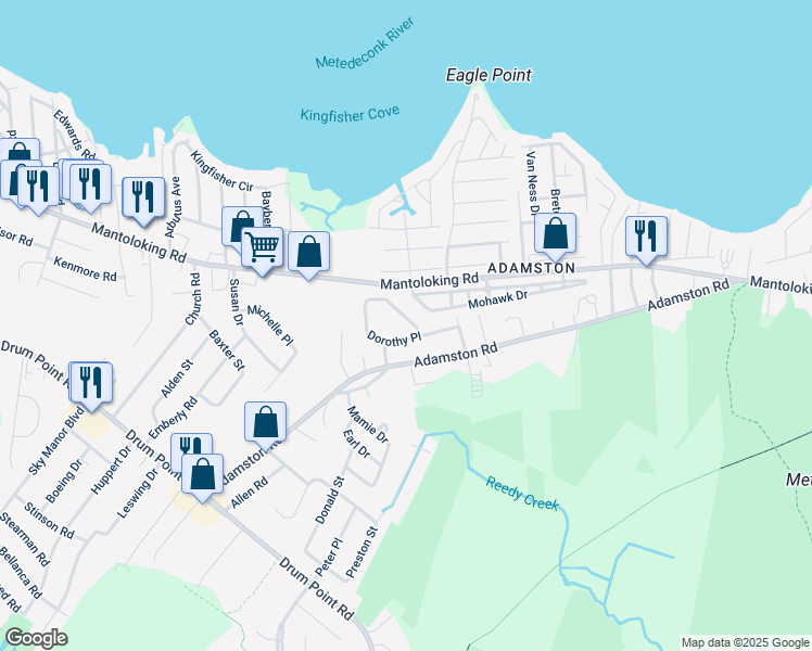 map of restaurants, bars, coffee shops, grocery stores, and more near 544 Dorothy Place in Brick