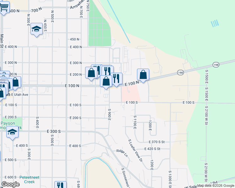 map of restaurants, bars, coffee shops, grocery stores, and more near 10 South 1000 East in Payson