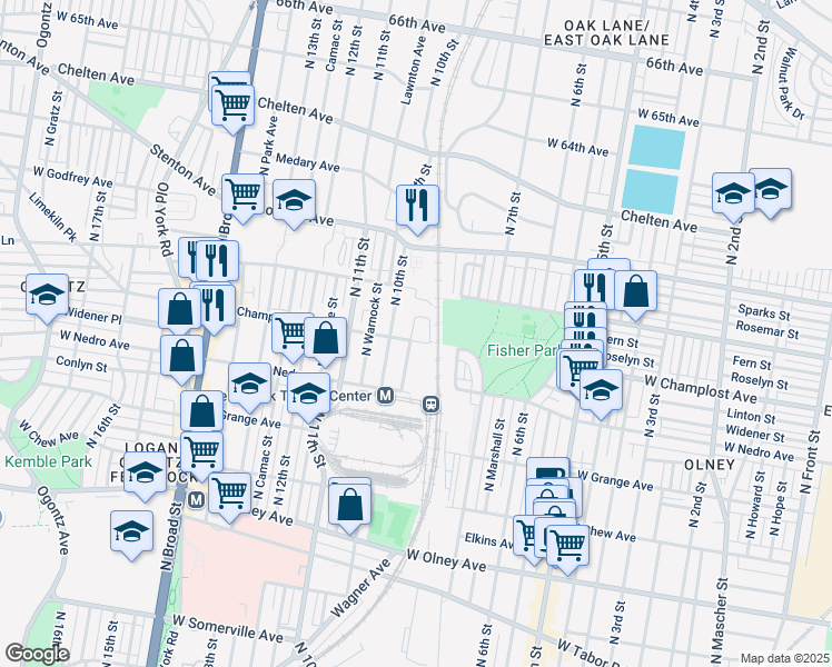 map of restaurants, bars, coffee shops, grocery stores, and more near 901 West Champlost Avenue in Philadelphia