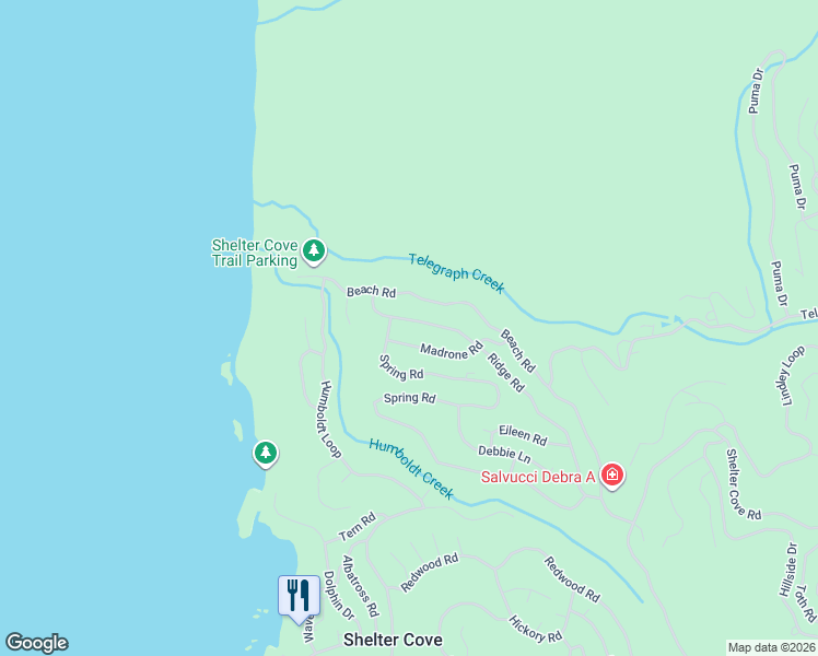 map of restaurants, bars, coffee shops, grocery stores, and more near 554 Ridge Road in Whitethorn