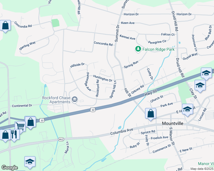 map of restaurants, bars, coffee shops, grocery stores, and more near 231 Providence Place in Mountville