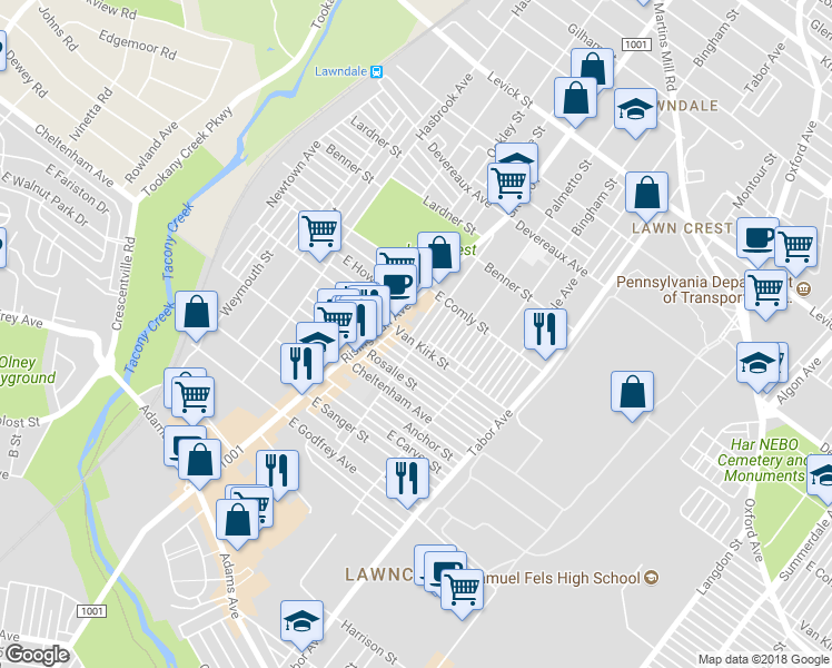 map of restaurants, bars, coffee shops, grocery stores, and more near 5906 Colgate Street in Philadelphia