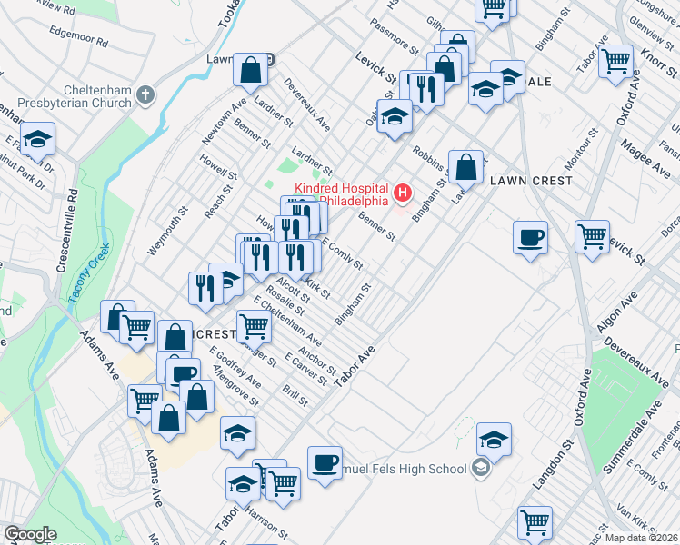 map of restaurants, bars, coffee shops, grocery stores, and more near in Philadelphia