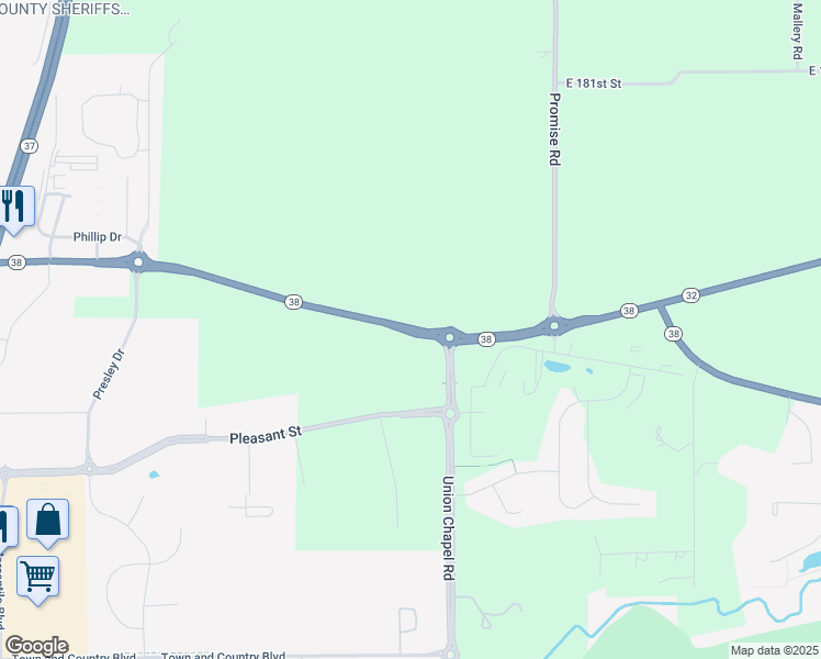 map of restaurants, bars, coffee shops, grocery stores, and more near 10002 Conner Street in Noblesville