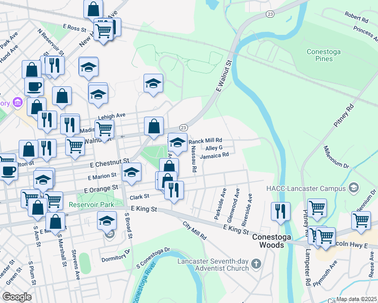 map of restaurants, bars, coffee shops, grocery stores, and more near 1035 Ranck Mill Road in Lancaster