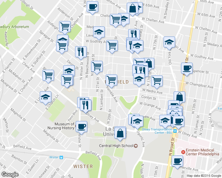 map of restaurants, bars, coffee shops, grocery stores, and more near 5900 N 20th St in Philadelphia