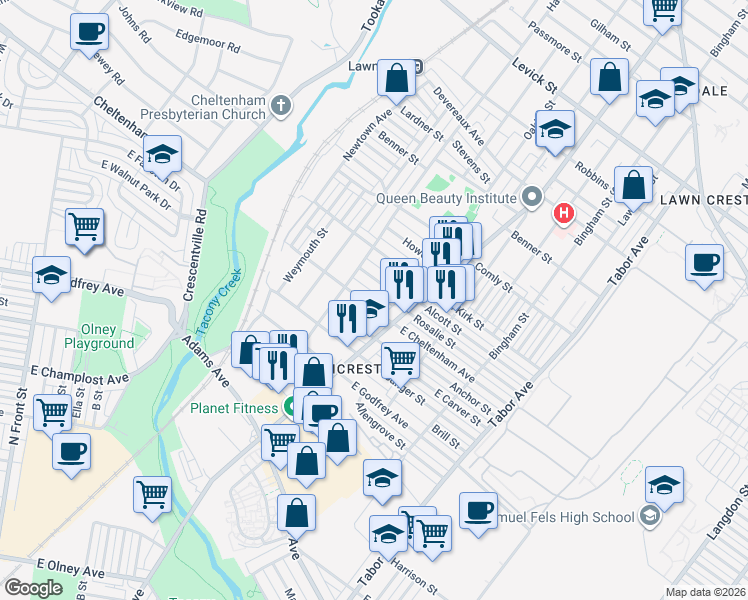 map of restaurants, bars, coffee shops, grocery stores, and more near 436 Alcott Street in Philadelphia