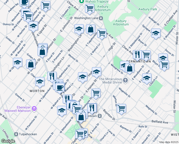 map of restaurants, bars, coffee shops, grocery stores, and more near 337 East High Street in Philadelphia