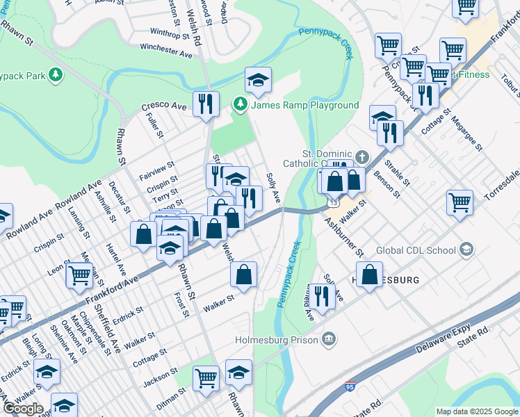 map of restaurants, bars, coffee shops, grocery stores, and more near in Philadelphia