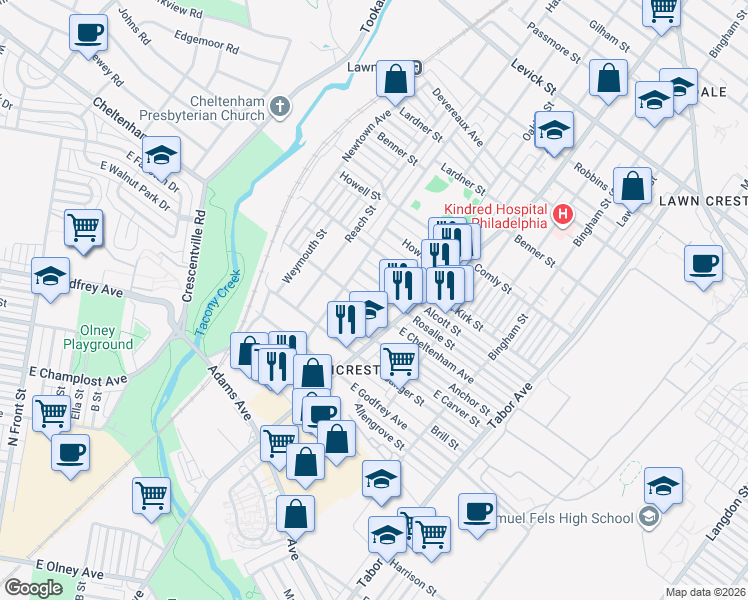 map of restaurants, bars, coffee shops, grocery stores, and more near 436 Alcott Street in Philadelphia