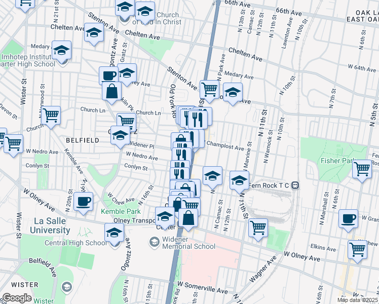 map of restaurants, bars, coffee shops, grocery stores, and more near 5933 Old York Road in Philadelphia