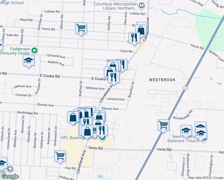 map of restaurants, bars, coffee shops, grocery stores, and more near in Franklin County