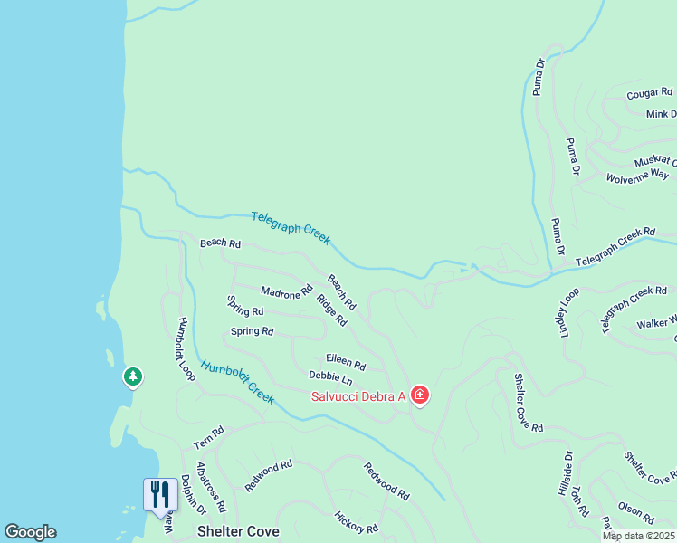 map of restaurants, bars, coffee shops, grocery stores, and more near 491 Beach Road in Whitethorn