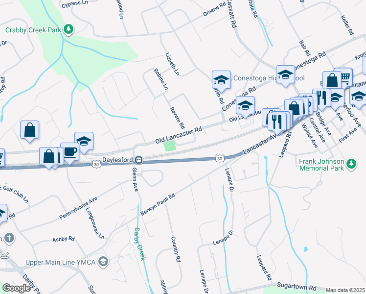 map of restaurants, bars, coffee shops, grocery stores, and more near 59 Orchard Lane in Berwyn