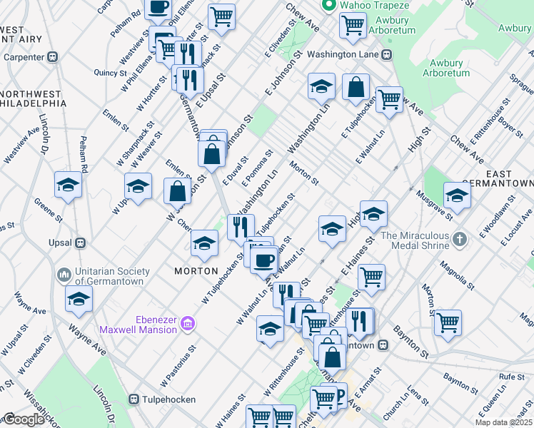 map of restaurants, bars, coffee shops, grocery stores, and more near 6208 Baynton Street in Philadelphia